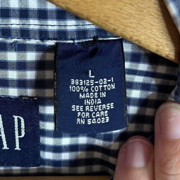 Gap Men's Button Down Shirt L Gingham Navy Blue Check 100% Cotton Long Sleeve - Picture 6 of 7
